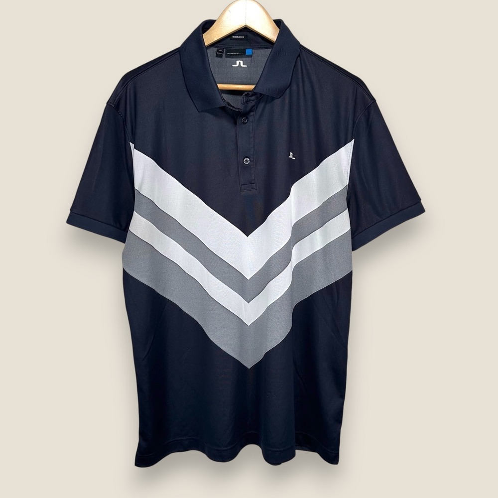 J. Lindeberg Performance Golf Polo Shirt Men 2XL Regular Fit Black Gray Chevron